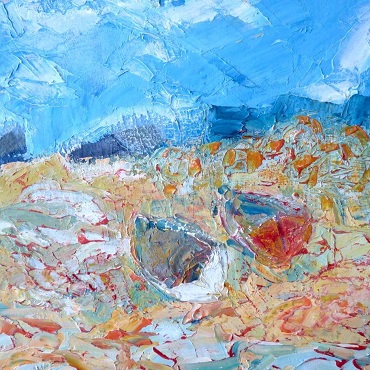 Boat seascape painting for sale online, Hign and Dry by Ruth McCabe, 